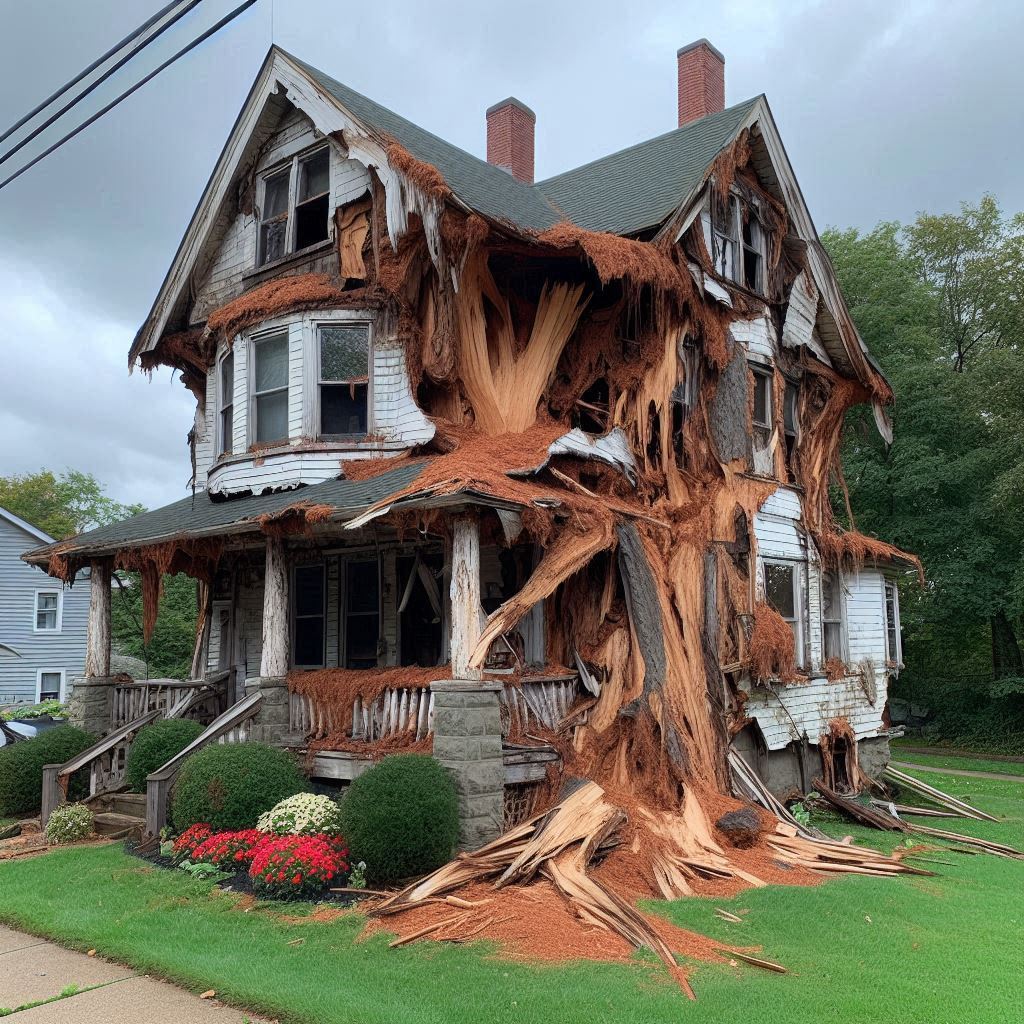 Damaged tree on an El Mirage home showing signs of disease and decay